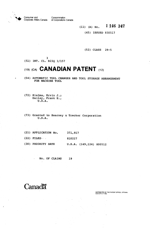 Canadian Patent Document 1146347. Cover Page 19940111. Image 1 of 1