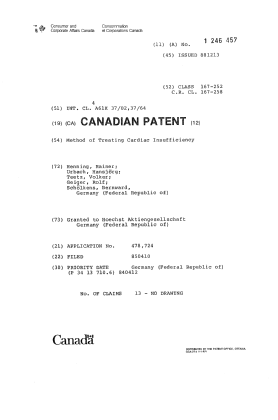 Canadian Patent Document 1246457. Cover Page 19921204. Image 1 of 1