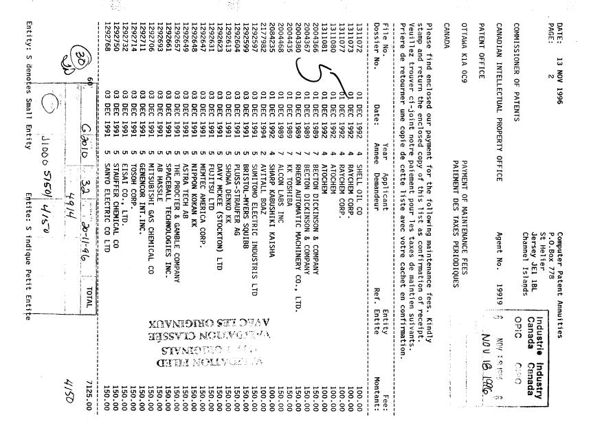 Canadian Patent Document 1292693. Fees 19951218. Image 1 of 1