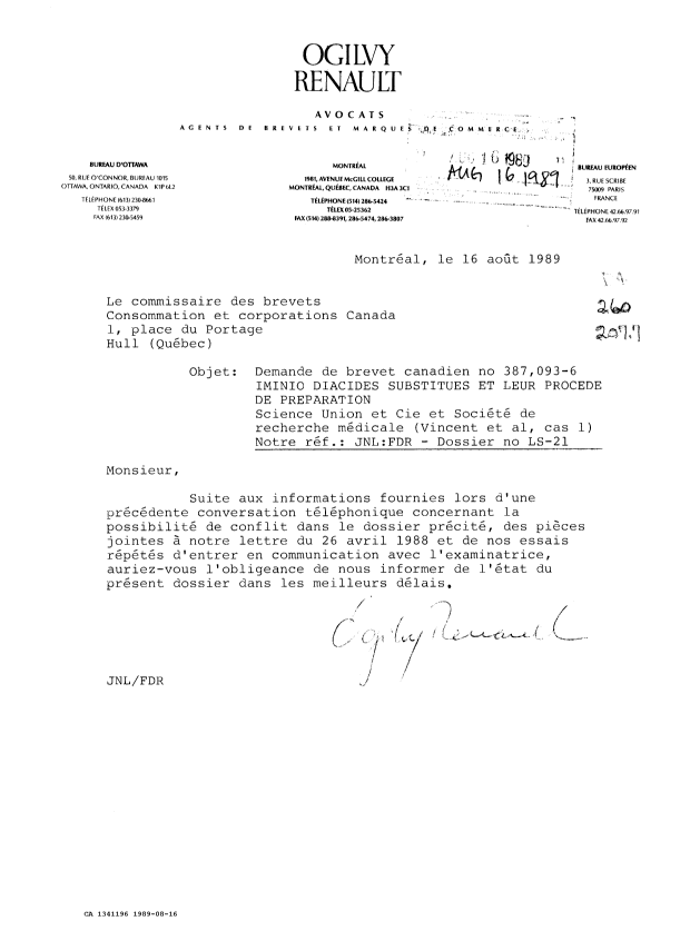 Canadian Patent Document 1341196. Correspondence 19881216. Image 1 of 1