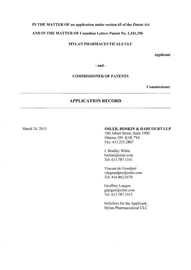 Canadian Patent Document 1341196. Prosecution-Amendment 20141224. Image 1 of 151