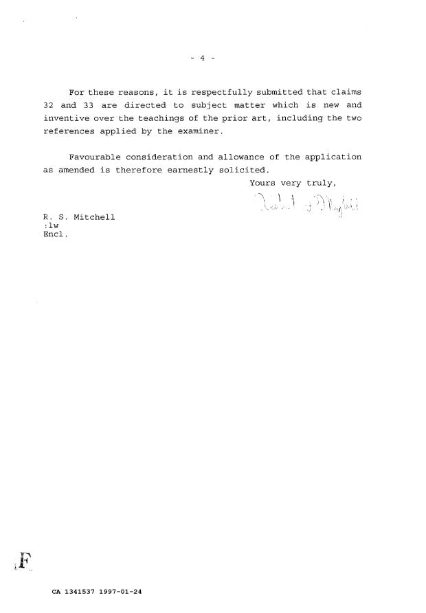 Canadian Patent Document 1341537. Prosecution-Amendment 19961224. Image 4 of 4