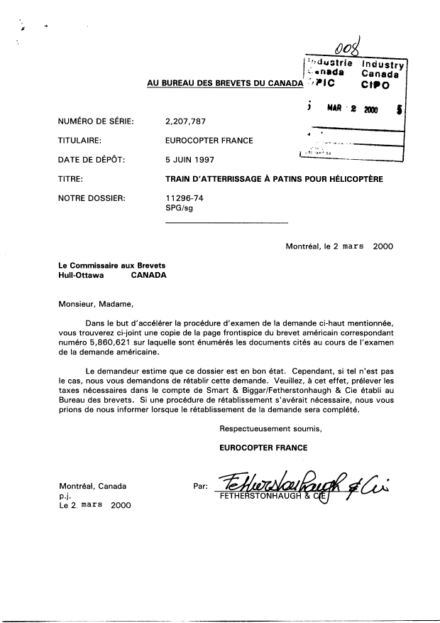 Document de brevet canadien 2207787. Poursuite-Amendment 20000302. Image 1 de 1