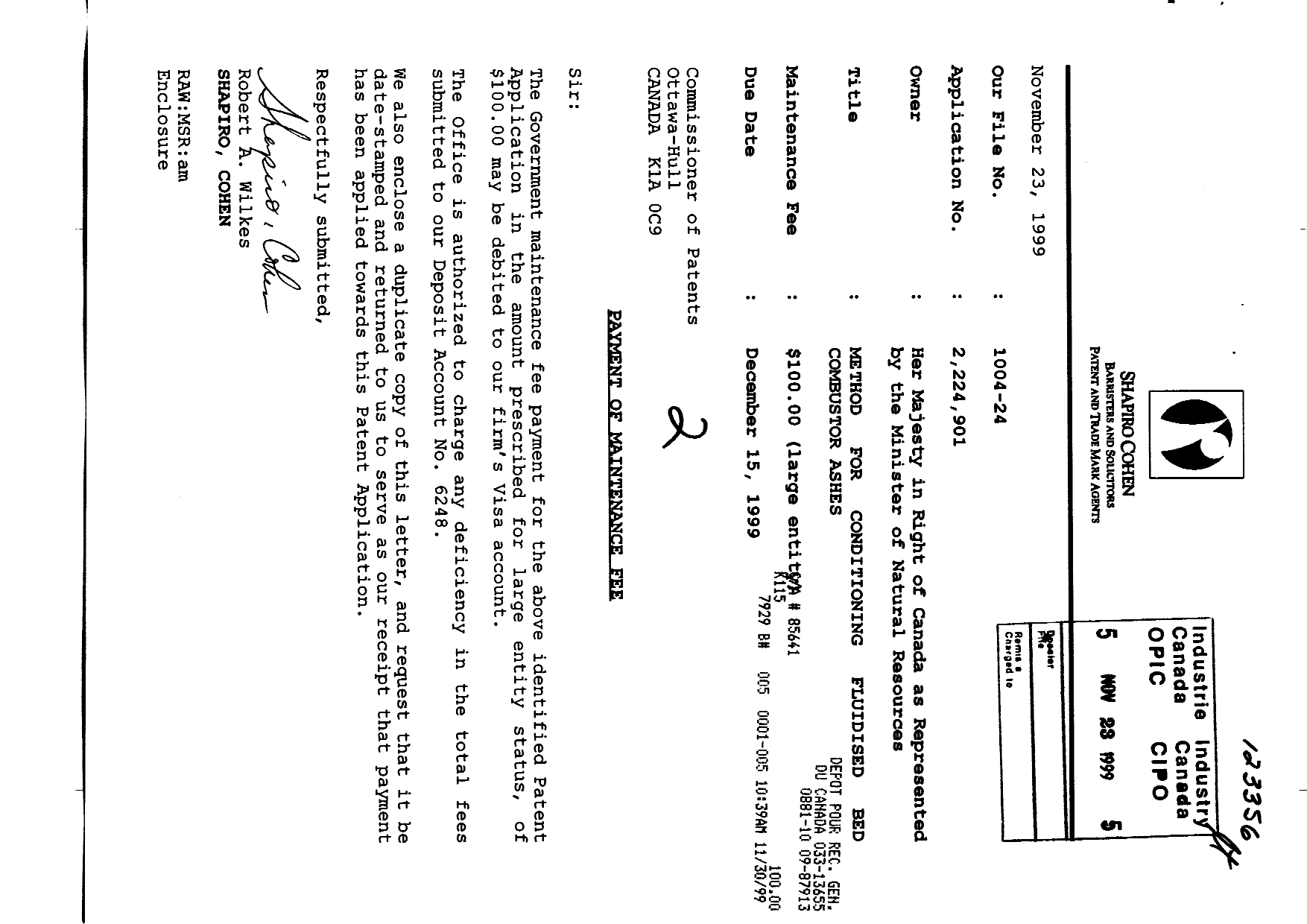 Document de brevet canadien 2224901. Taxes 19981223. Image 1 de 1