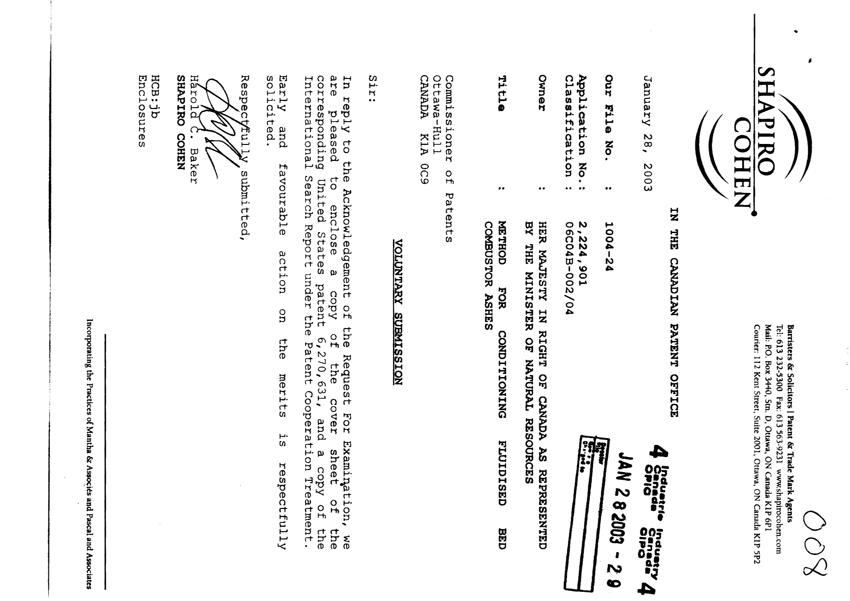 Document de brevet canadien 2224901. Poursuite-Amendment 20021228. Image 1 de 1