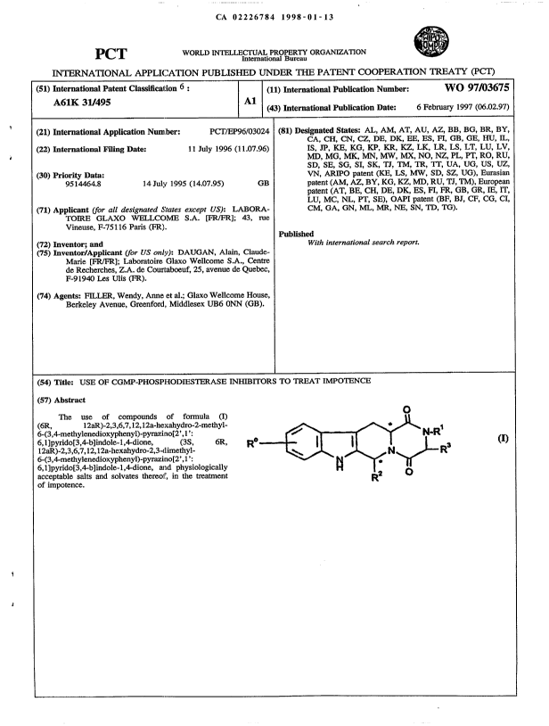 Canadian Patent Document 2226784. Abstract 19971213. Image 1 of 1