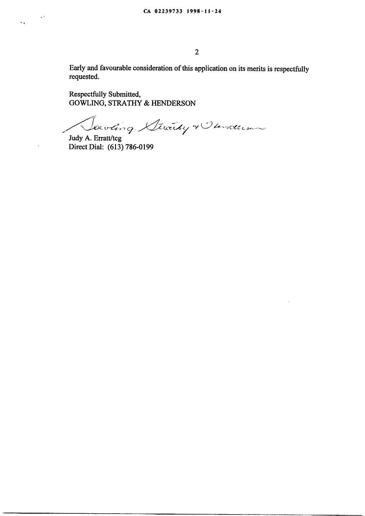Canadian Patent Document 2239733. Correspondence 19971224. Image 2 of 3