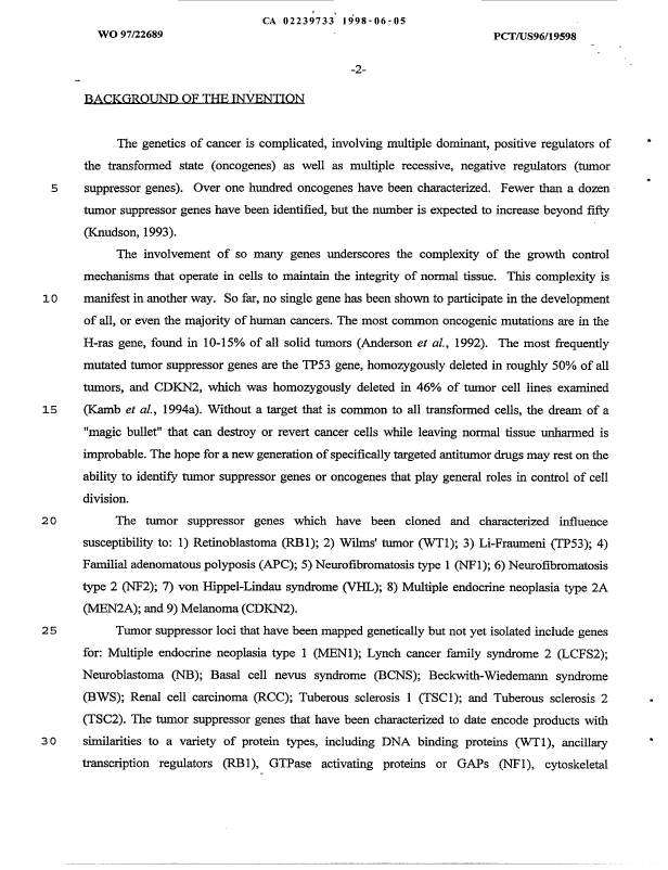 Document de brevet canadien 2239733. Description 19991216. Image 2 de 166