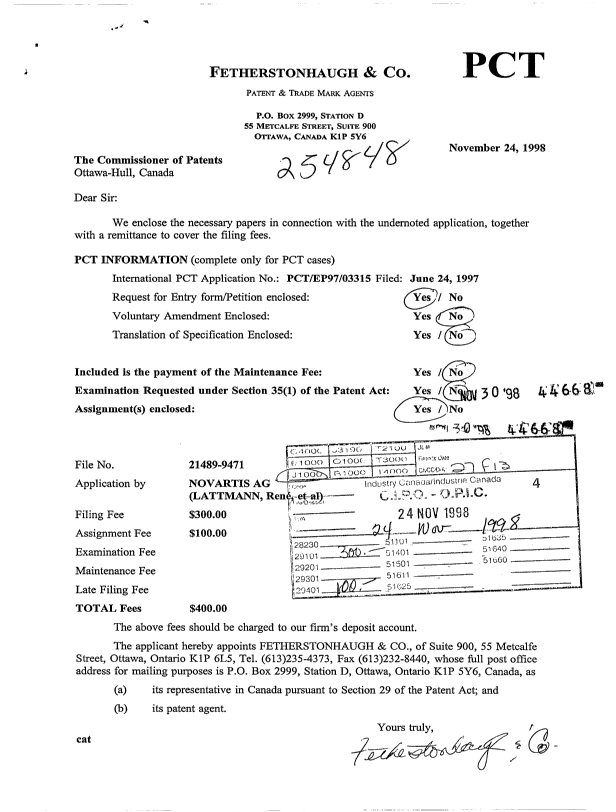 Document de brevet canadien 2255951. Cession 19981124. Image 1 de 3