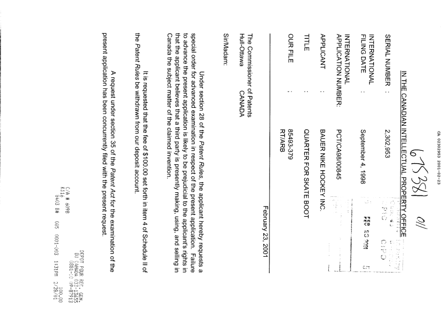 Document de brevet canadien 2302953. Poursuite-Amendment 20001223. Image 1 de 2