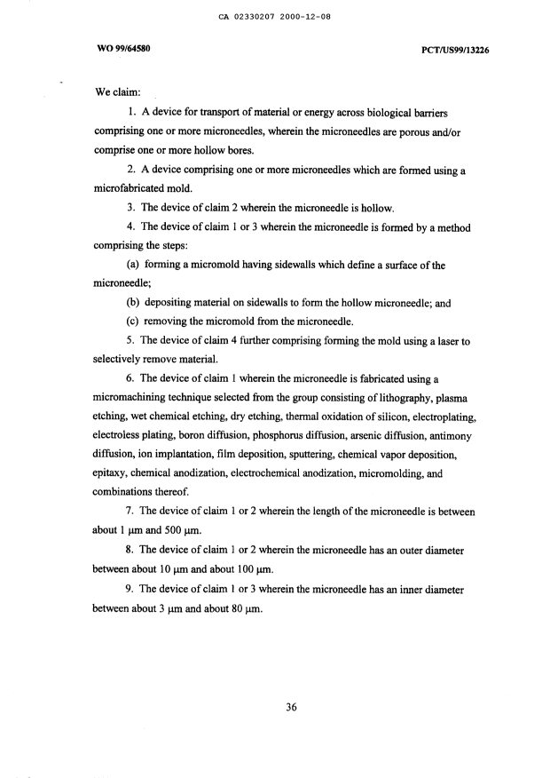 Document de brevet canadien 2330207. Revendications 19991208. Image 1 de 6