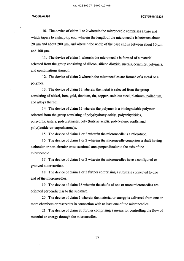 Document de brevet canadien 2330207. Revendications 19991208. Image 2 de 6