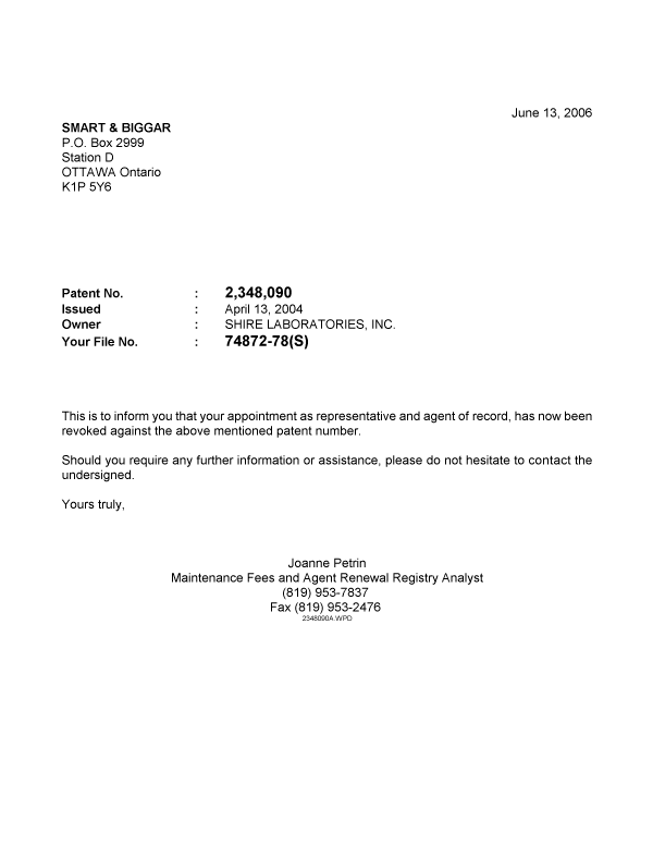 Canadian Patent Document 2348090. Correspondence 20051213. Image 1 of 1