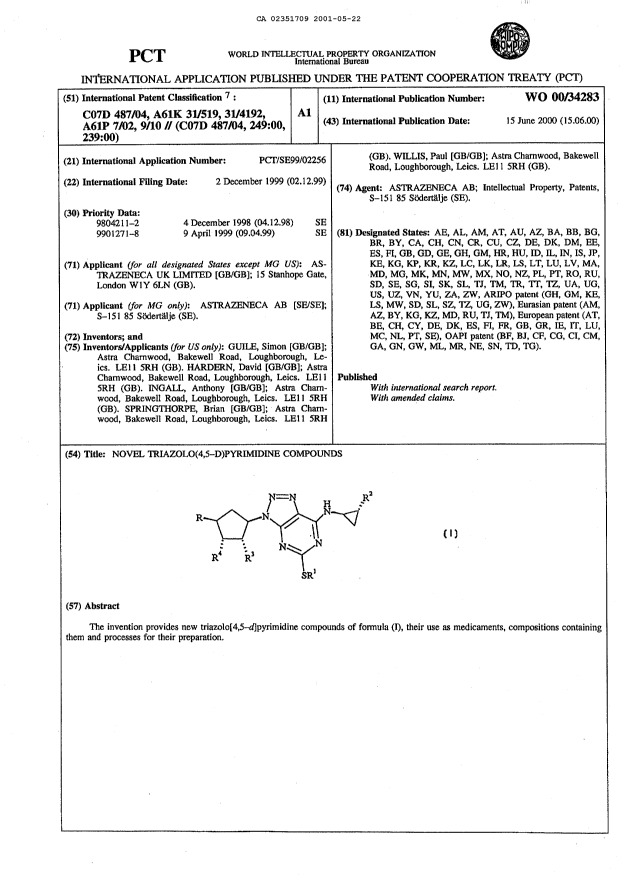 Canadian Patent Document 2351709. Abstract 20010522. Image 1 of 1