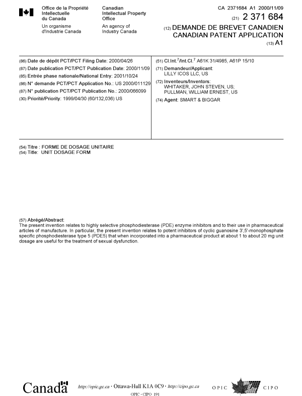 Document de brevet canadien 2371684. Page couverture 20011215. Image 1 de 1