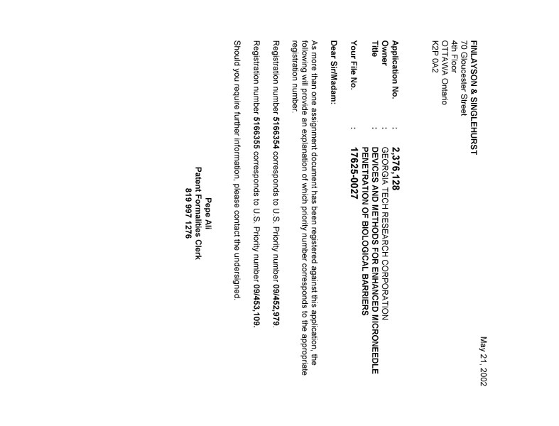 Canadian Patent Document 2376128. Correspondence 20020518. Image 1 of 1