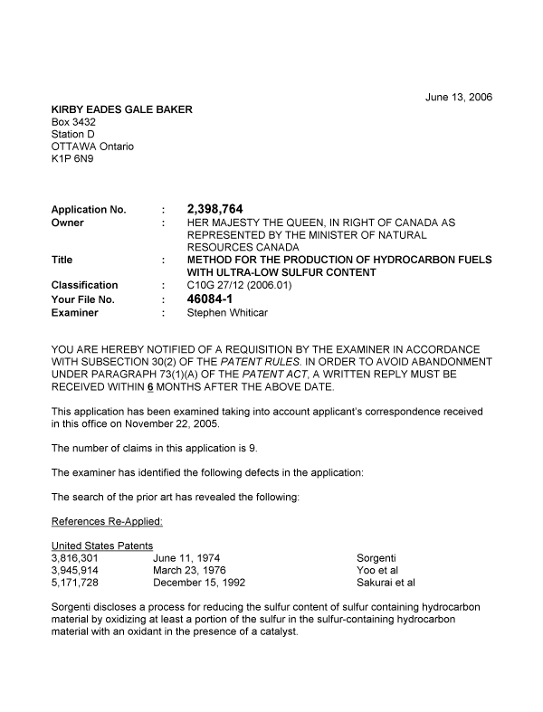 Document de brevet canadien 2398764. Poursuite-Amendment 20051213. Image 1 de 3