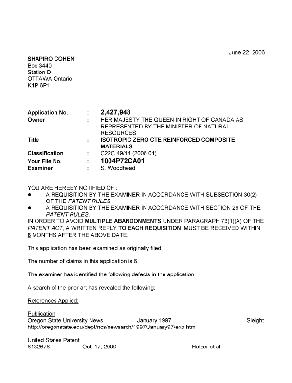 Document de brevet canadien 2427948. Poursuite-Amendment 20060622. Image 1 de 2