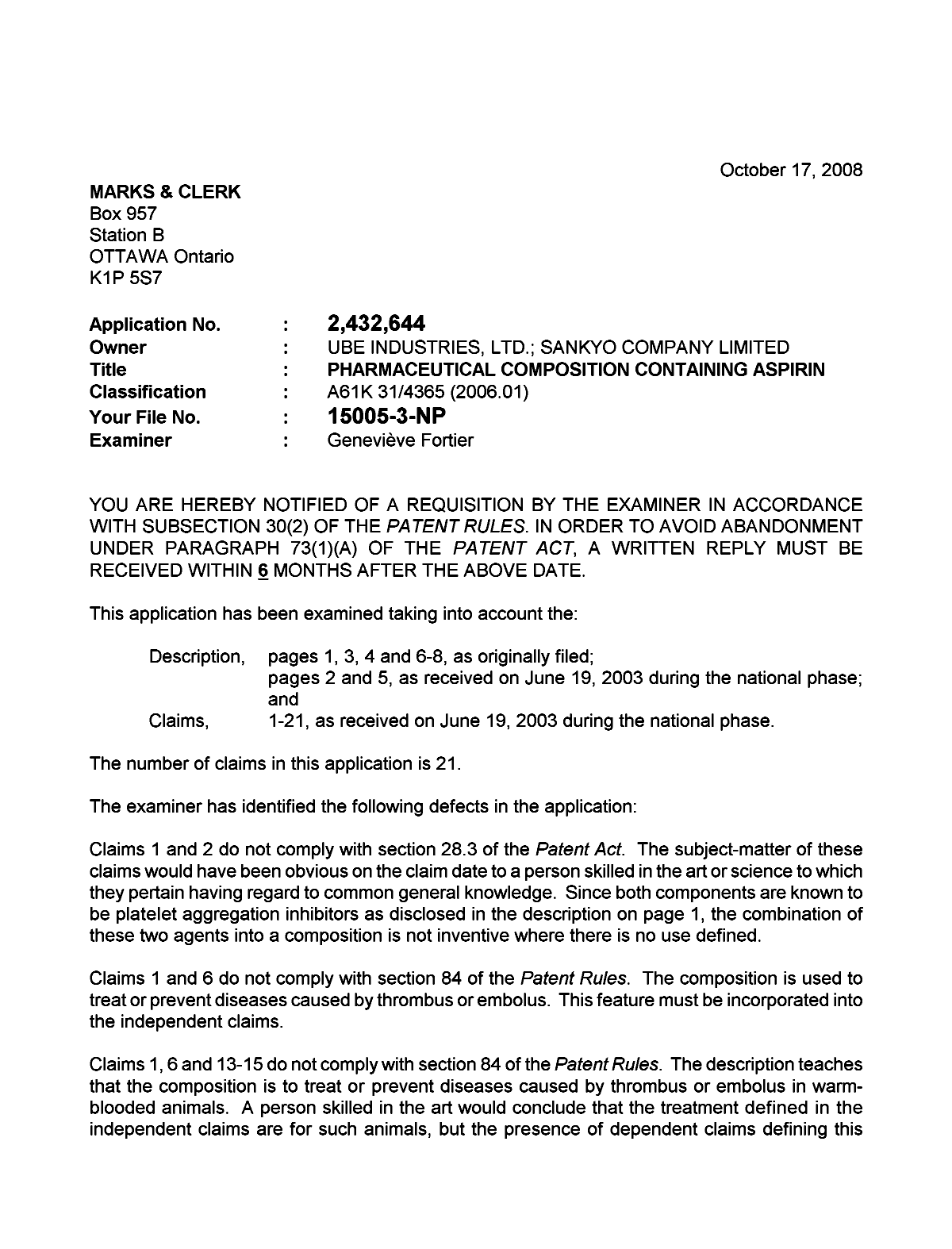 Document de brevet canadien 2432644. Poursuite-Amendment 20071217. Image 1 de 2