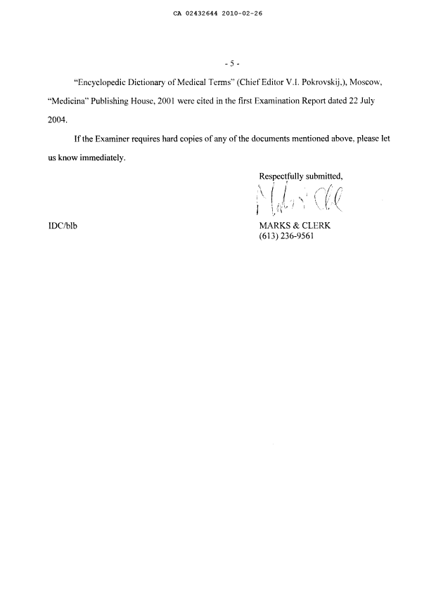 Document de brevet canadien 2432644. Poursuite-Amendment 20091226. Image 5 de 5