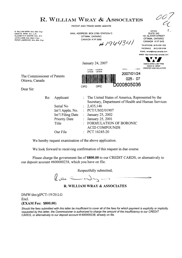 Canadian Patent Document 2435146. Prosecution-Amendment 20070124. Image 1 of 1