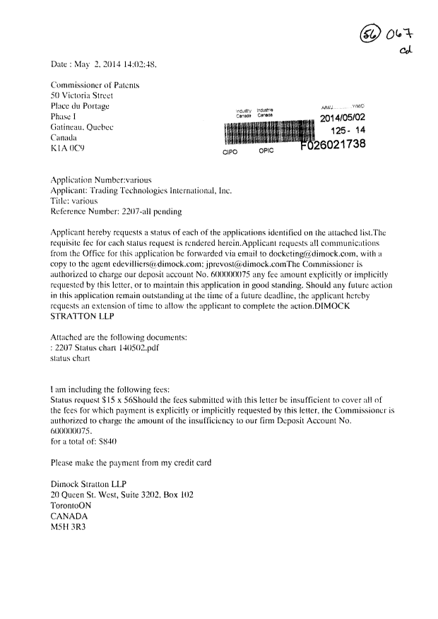 Canadian Patent Document 2448974. Correspondence 20140502. Image 1 of 6