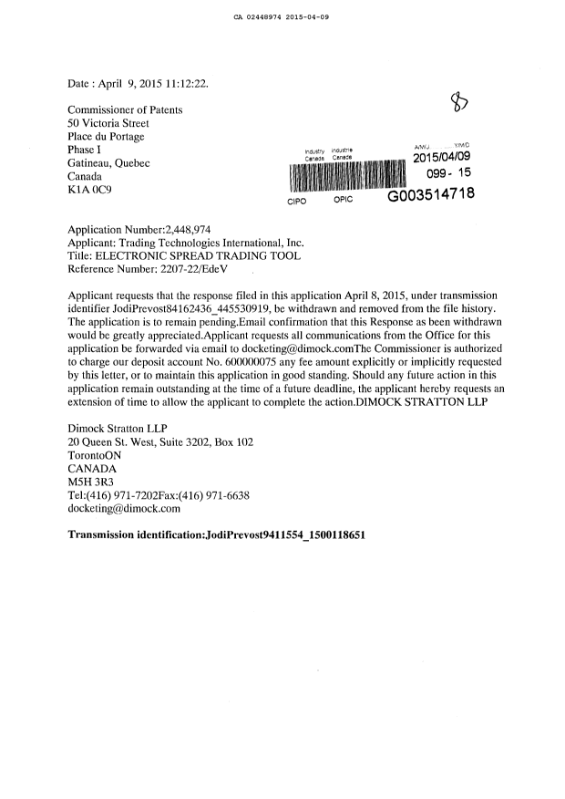 Canadian Patent Document 2448974. Prosecution-Amendment 20150409. Image 1 of 1
