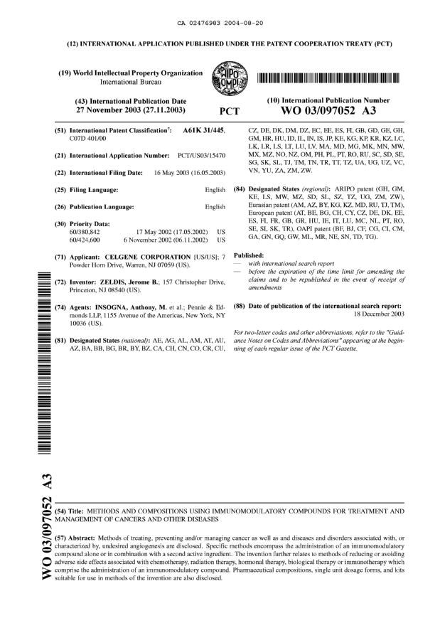 Document de brevet canadien 2476983. Abrégé 20031220. Image 1 de 1