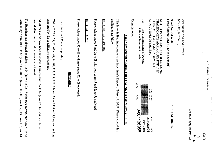 Document de brevet canadien 2476983. Poursuite-Amendment 20071204. Image 1 de 26