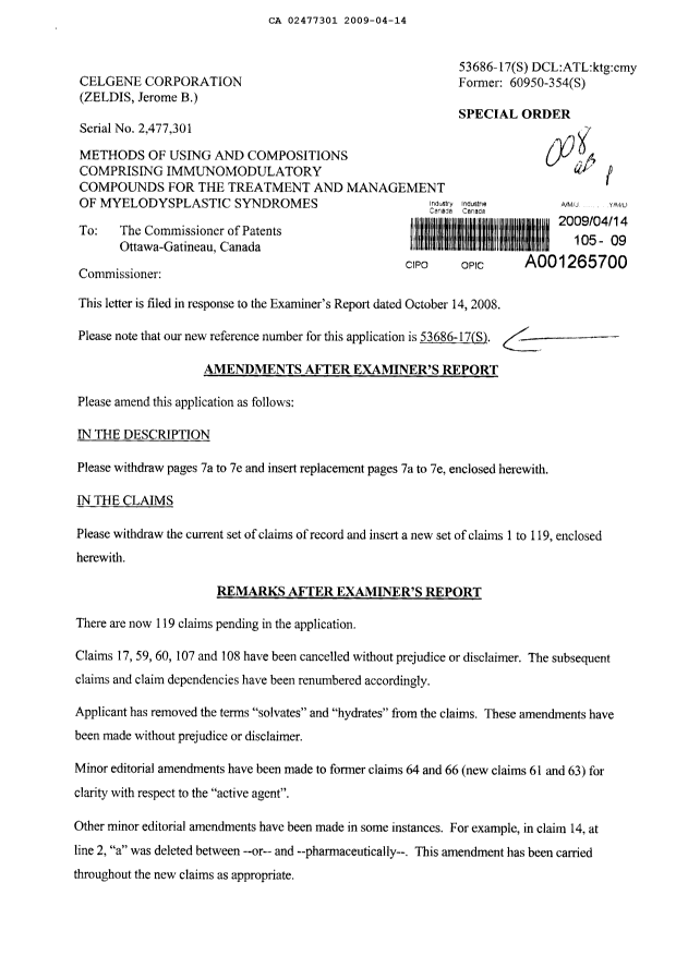 Canadian Patent Document 2477301. Prosecution-Amendment 20081214. Image 1 of 25