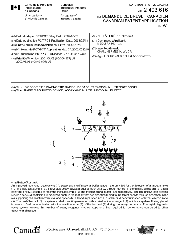 Document de brevet canadien 2493616. Page couverture 20050401. Image 1 de 1