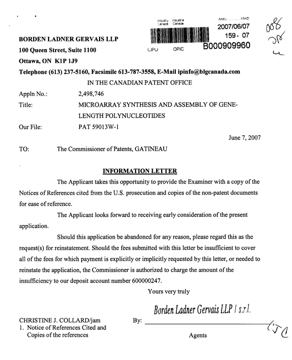 Document de brevet canadien 2498746. Poursuite-Amendment 20070607. Image 1 de 1