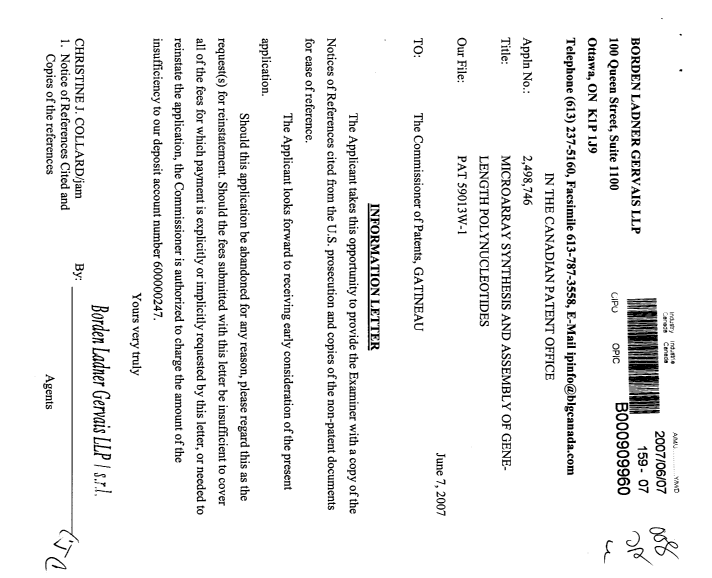 Canadian Patent Document 2498746. Prosecution-Amendment 20070607. Image 1 of 1