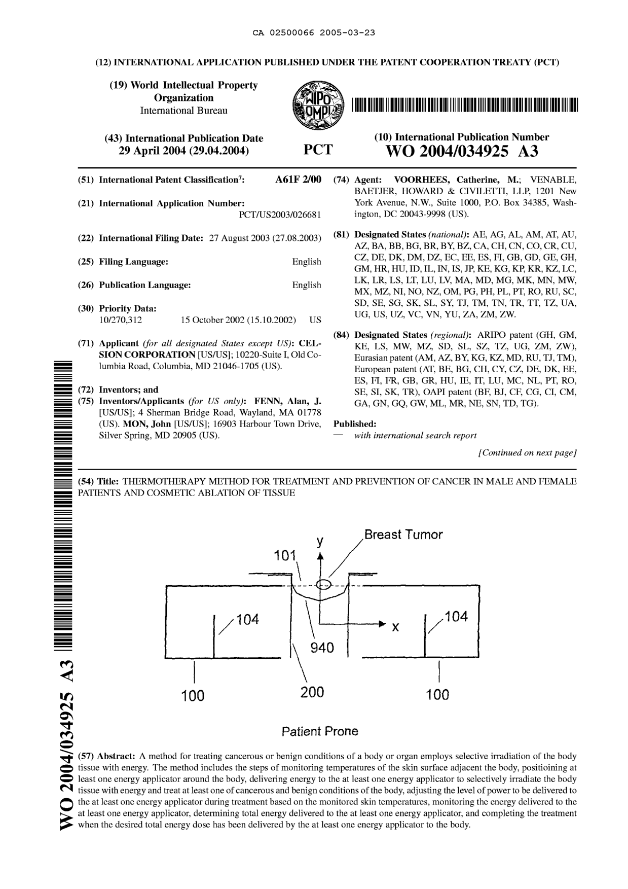 Document de brevet canadien 2500066. Abrégé 20041223. Image 1 de 2