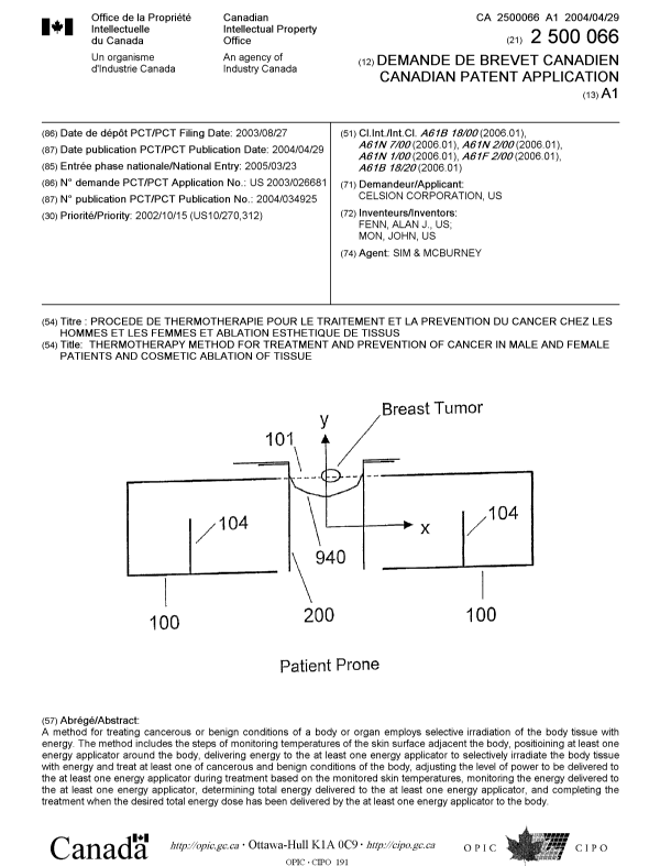 Document de brevet canadien 2500066. Page couverture 20051227. Image 1 de 1