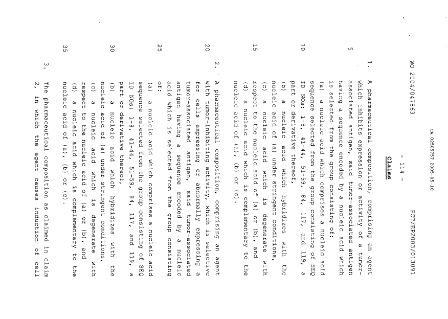 Document de brevet canadien 2505757. Revendications 20041210. Image 1 de 21