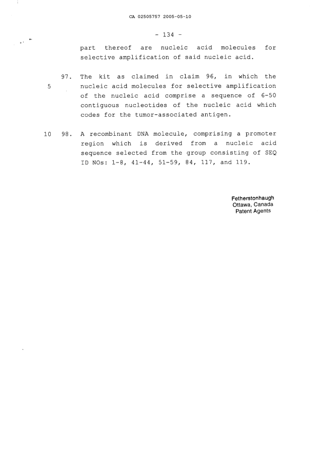 Document de brevet canadien 2505757. Revendications 20041210. Image 21 de 21
