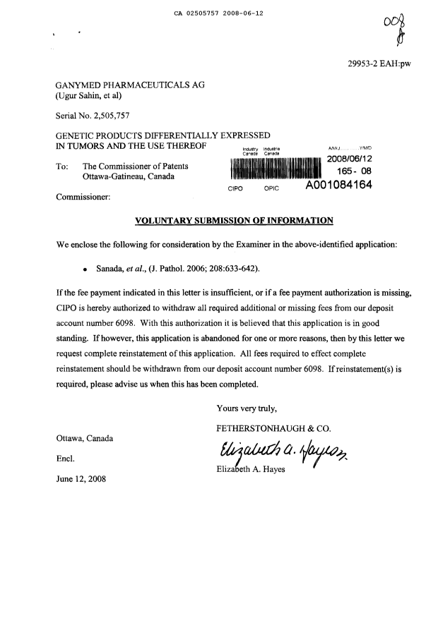 Document de brevet canadien 2505757. Poursuite-Amendment 20071212. Image 1 de 1