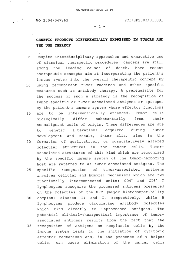 Document de brevet canadien 2505757. Description 20111209. Image 1 de 203
