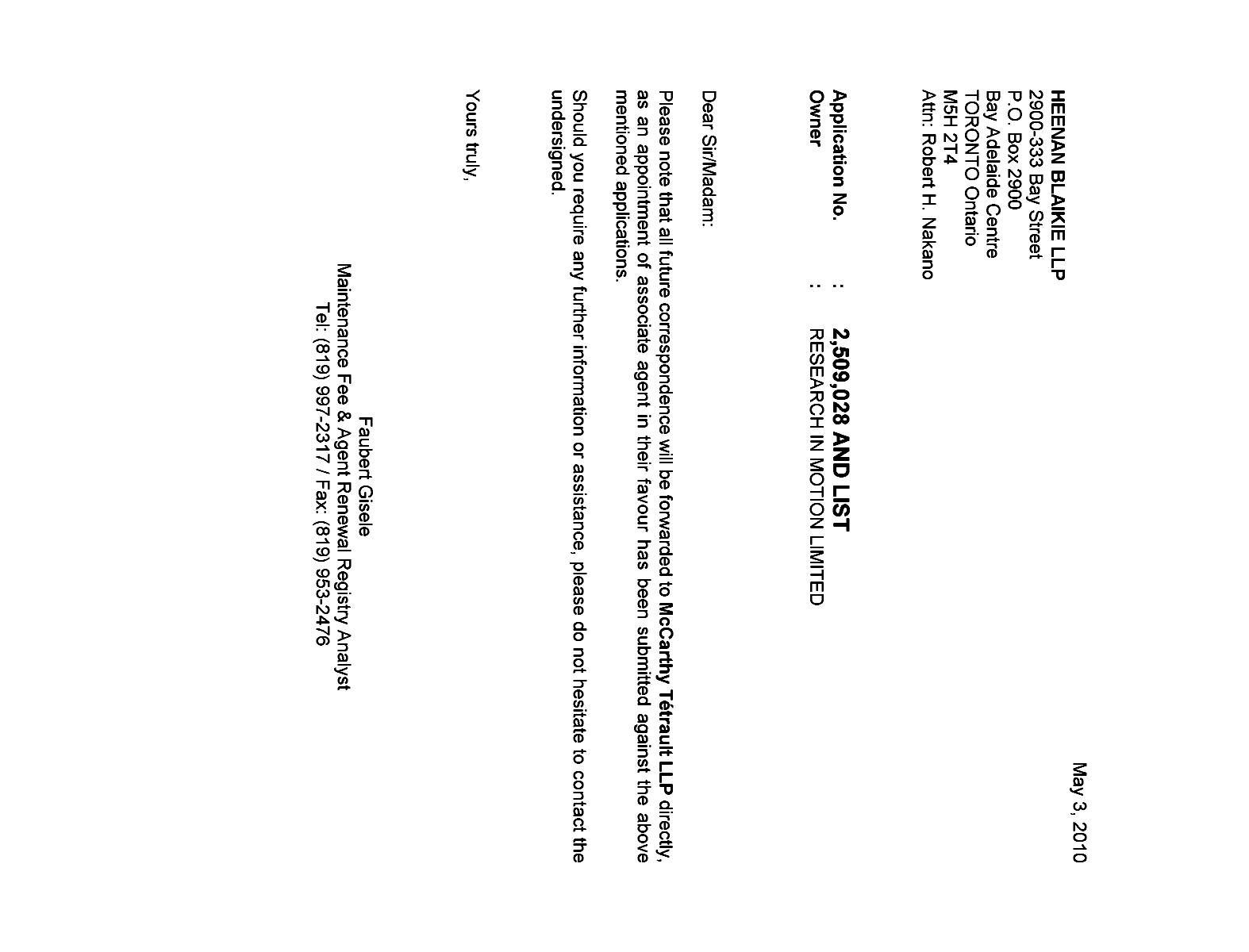 Canadian Patent Document 2508239. Correspondence 20091203. Image 1 of 1