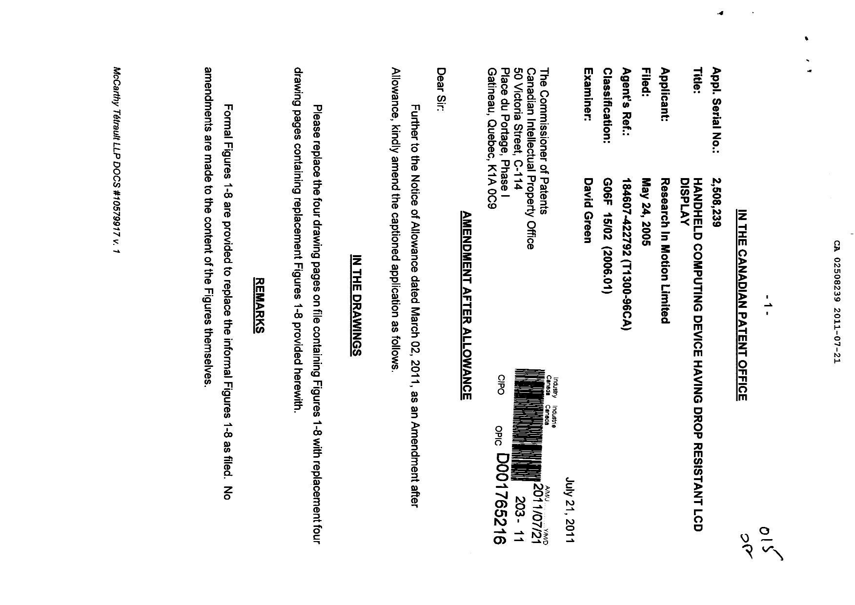 Document de brevet canadien 2508239. Poursuite-Amendment 20101221. Image 1 de 6