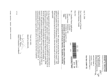 Document de brevet canadien 2516962. Correspondance 20051231. Image 1 de 1