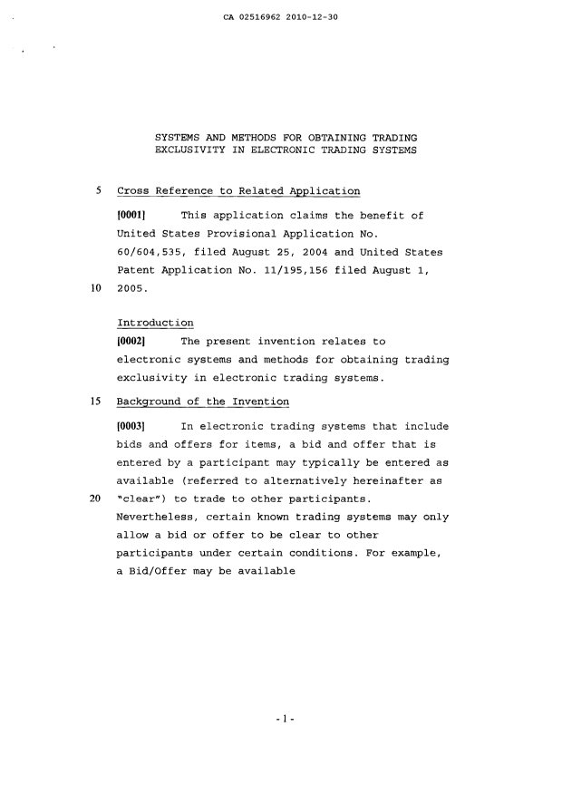 Document de brevet canadien 2516962. Description 20101230. Image 1 de 13