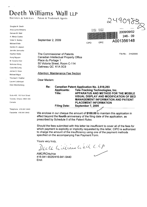 Document de brevet canadien 2518293. Taxes 20081202. Image 1 de 1