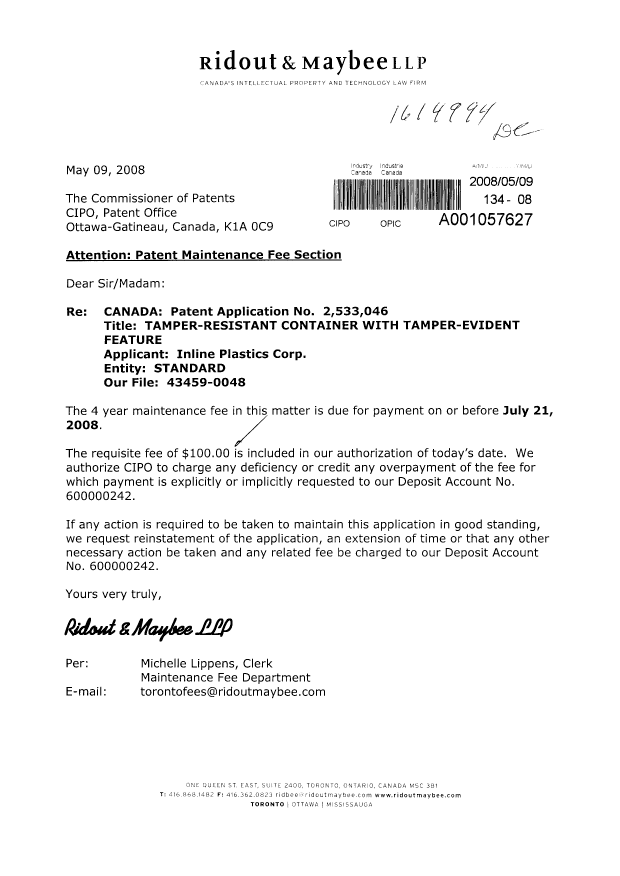 Document de brevet canadien 2533046. Taxes 20071209. Image 1 de 1