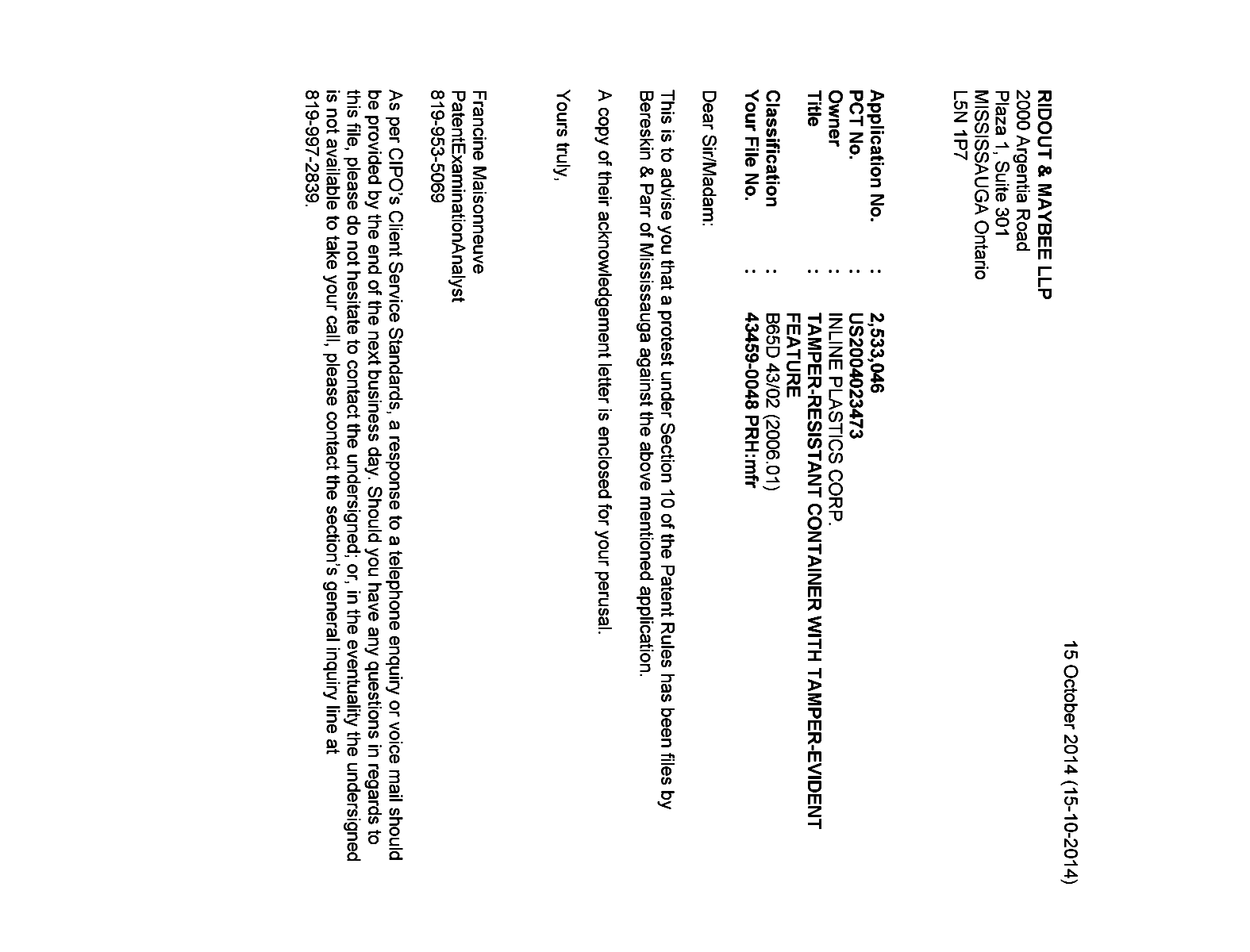 Document de brevet canadien 2533046. Poursuite-Amendment 20131215. Image 1 de 1