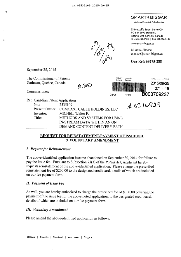 Document de brevet canadien 2535109. Poursuite-Amendment 20141225. Image 1 de 15
