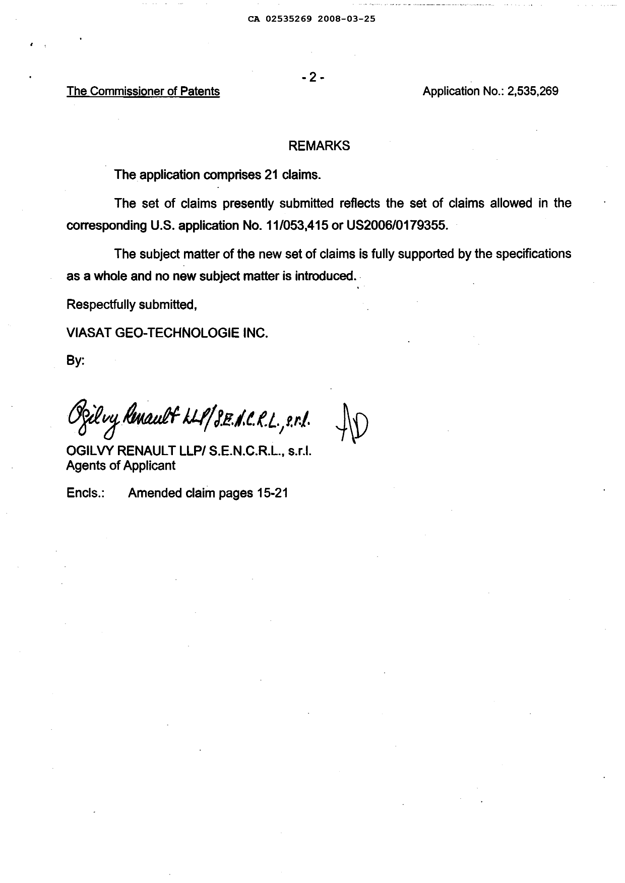 Canadian Patent Document 2535269. Prosecution-Amendment 20071225. Image 2 of 9