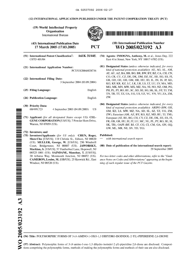 Document de brevet canadien 2537092. Abrégé 20060227. Image 1 de 1
