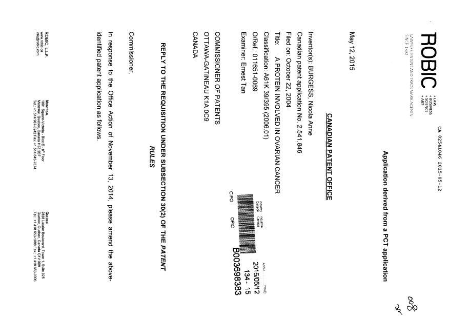 Canadian Patent Document 2541846. Prosecution-Amendment 20141212. Image 1 of 12